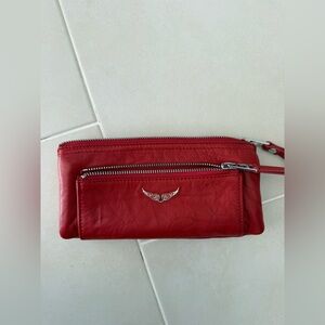 Zadig & Voltaire Red Leather Clutch with Wing Detail